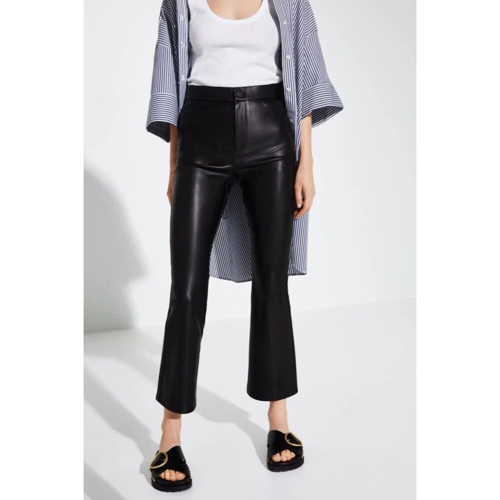Zara Faux Leather Flare Pants Chic Black High Rise Crop Vegan Leather Womens XXL